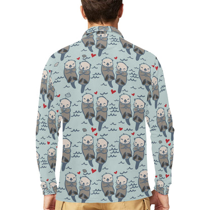 Sea Otter Pattern Print Design 03 Long Sleeve Polo Shirt For Men's