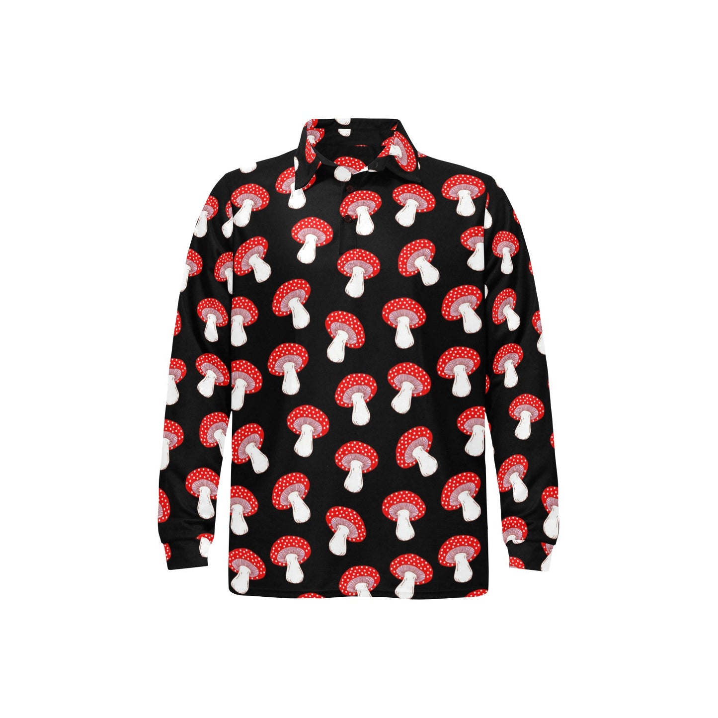 Mushroom Pattern Print Design A02 Long Sleeve Polo Shirt For Men's