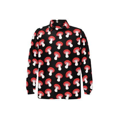 Mushroom Pattern Print Design A02 Long Sleeve Polo Shirt For Men's