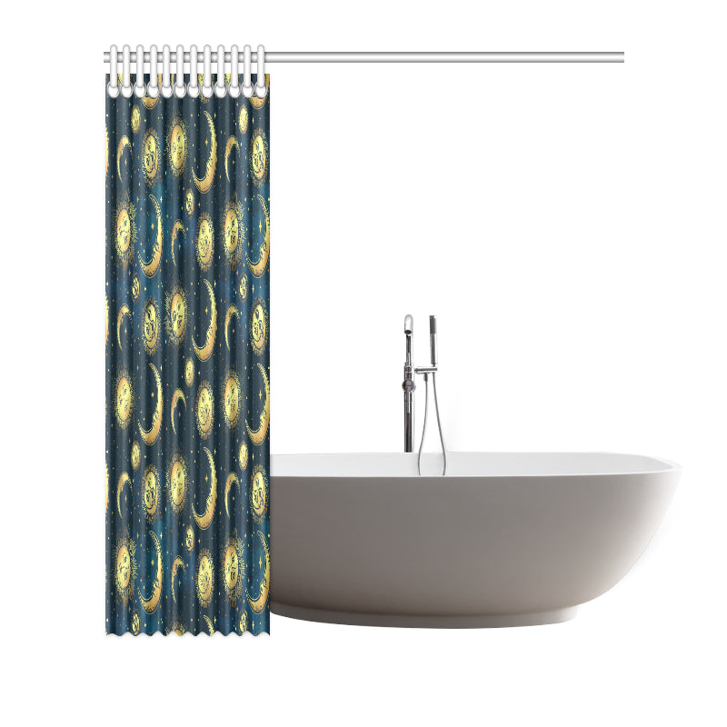 Gold Sun Moon Face Shower Curtain