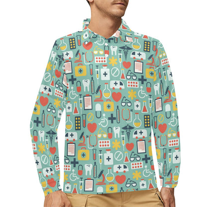 Medical Pattern Print Design 02 Long Sleeve Polo Shirt For Men's