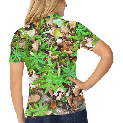 Camouflage Realistic Tree Fresh Print Women's Polo Shirt