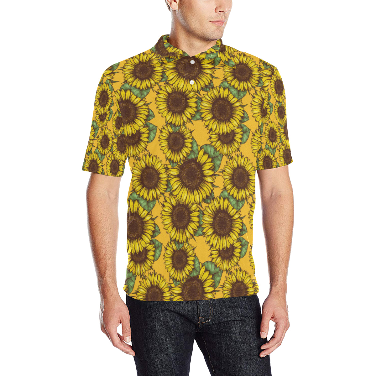 Sunflower Pattern Print Design SF04 Men Polo Shirt