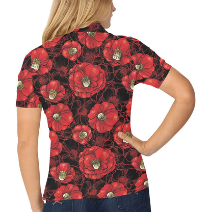 Camellia Pattern Print Design CM06 Women's Polo Shirt