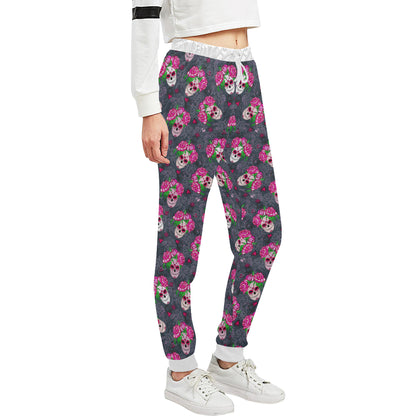 Sugar Skull Pink Rose Themed Print Unisex Sweatpants
