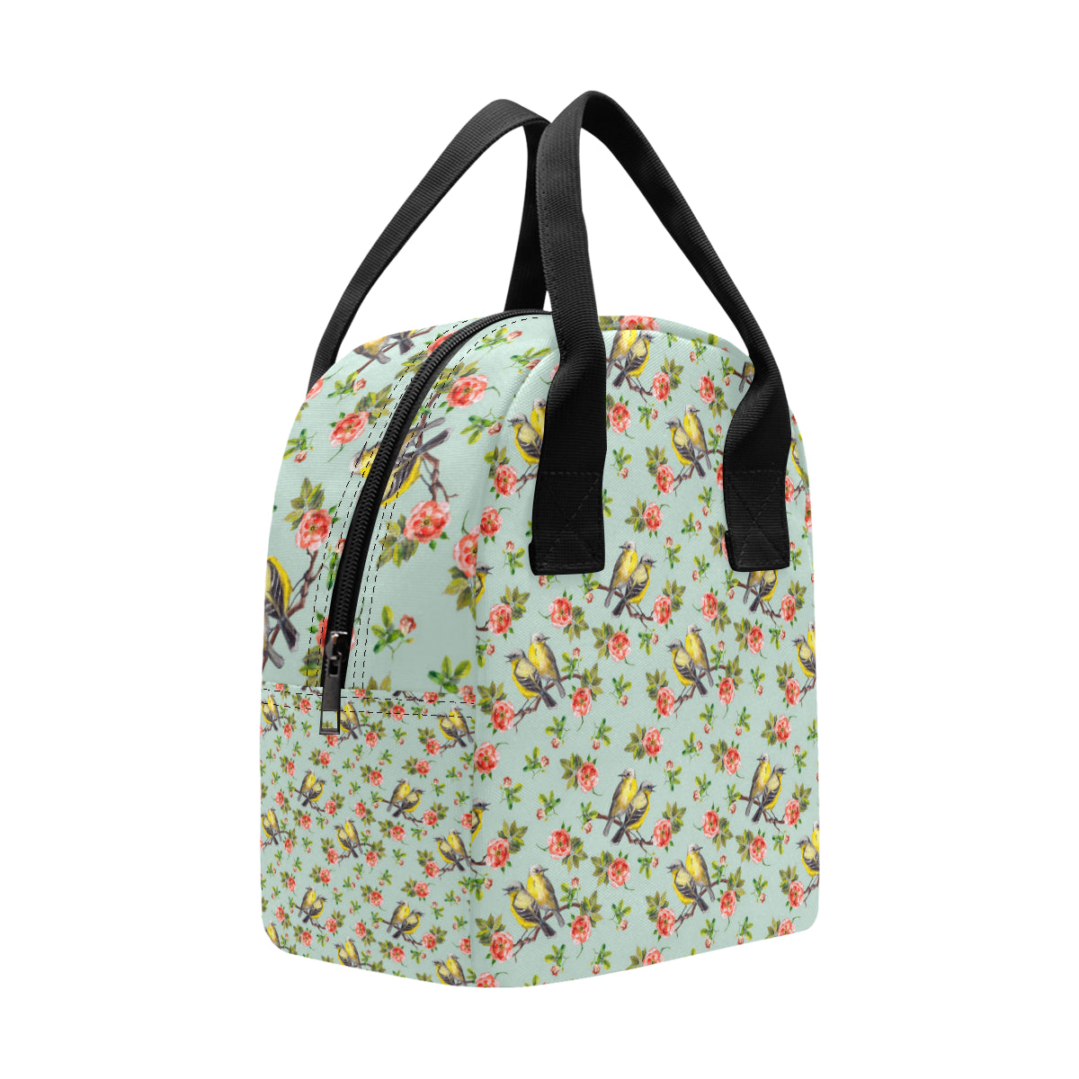 Bird with Red Flower Print Pattern Insulated Lunch Bag
