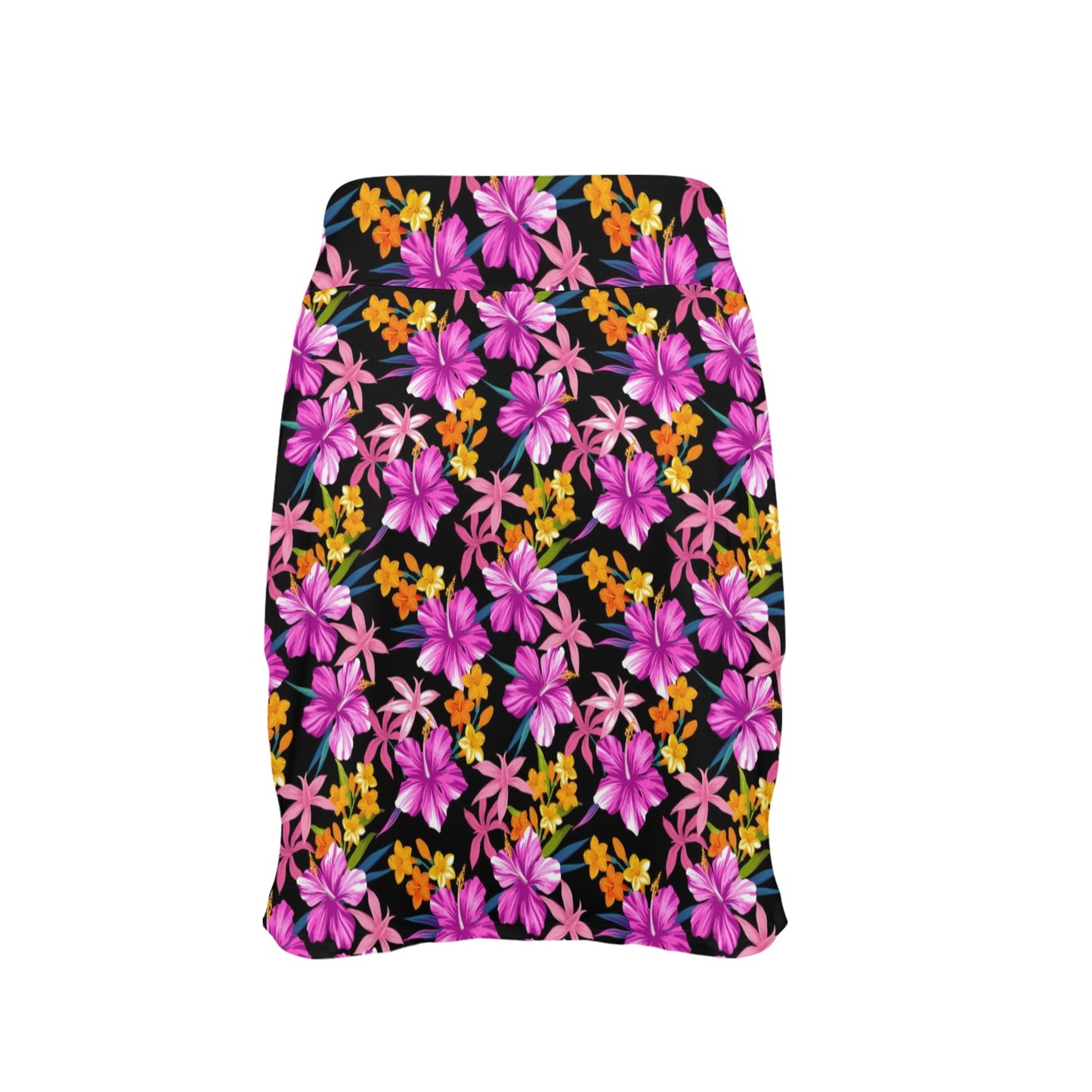 Tropical Folower Pink Hibiscus Print 17" Golf & Pickleball Skort with Pockets