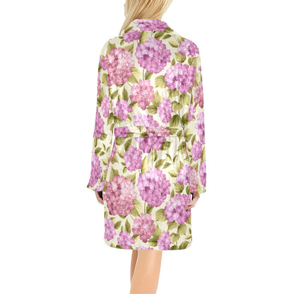Hydrangea Pattern Print Design HD05 Women's Fleece Robe