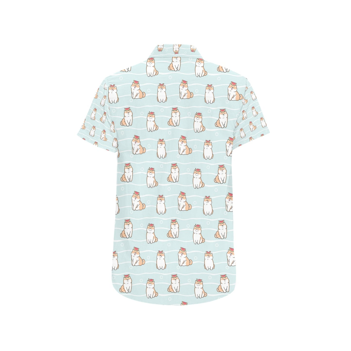 Shiba Inu Print Design LKS3011 Men Short Sleeve Button Up Shirt