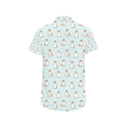 Shiba Inu Print Design LKS3011 Men Short Sleeve Button Up Shirt