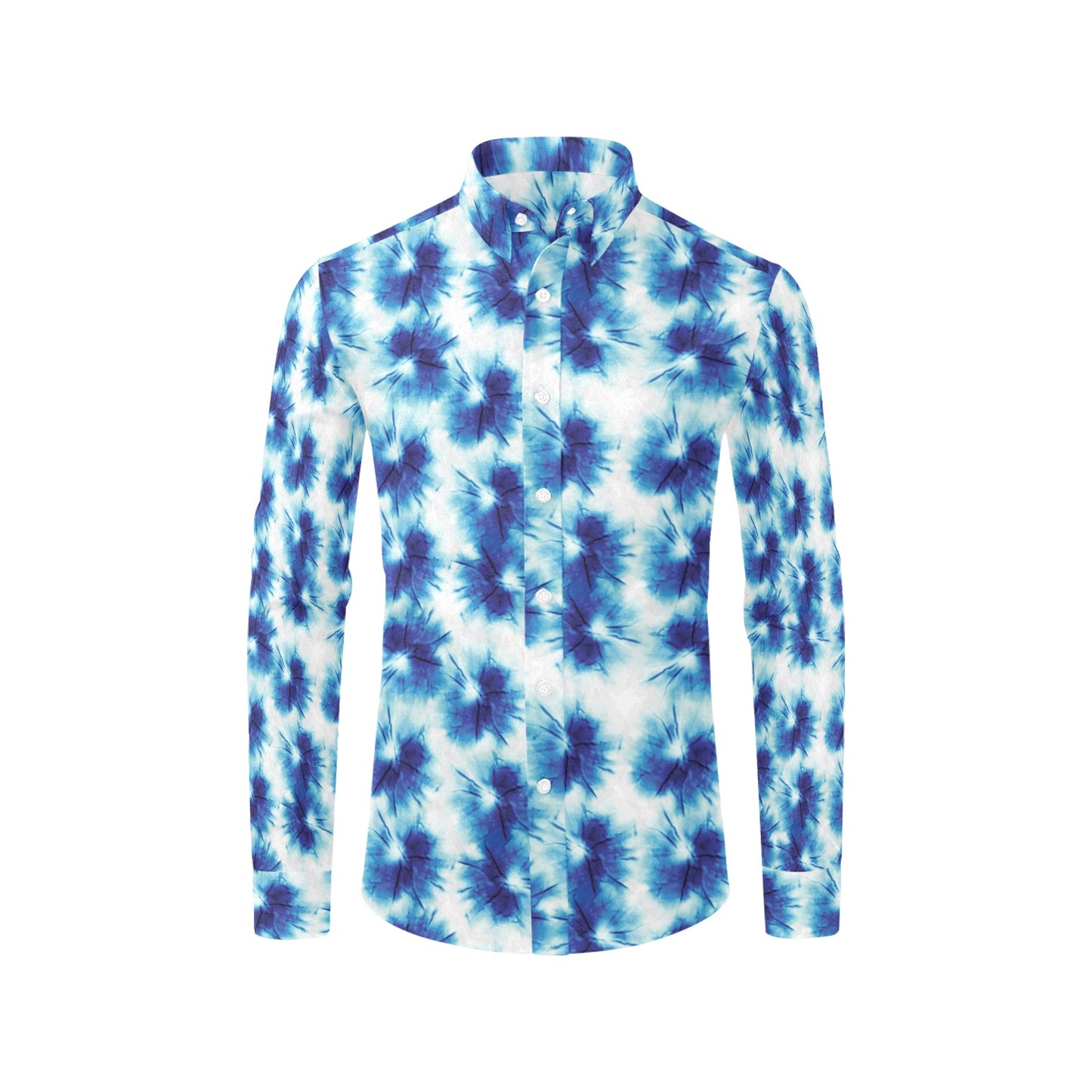 Tie Dye Blue Print Design LKS305 Men's Long Sleeve Dress Shirt