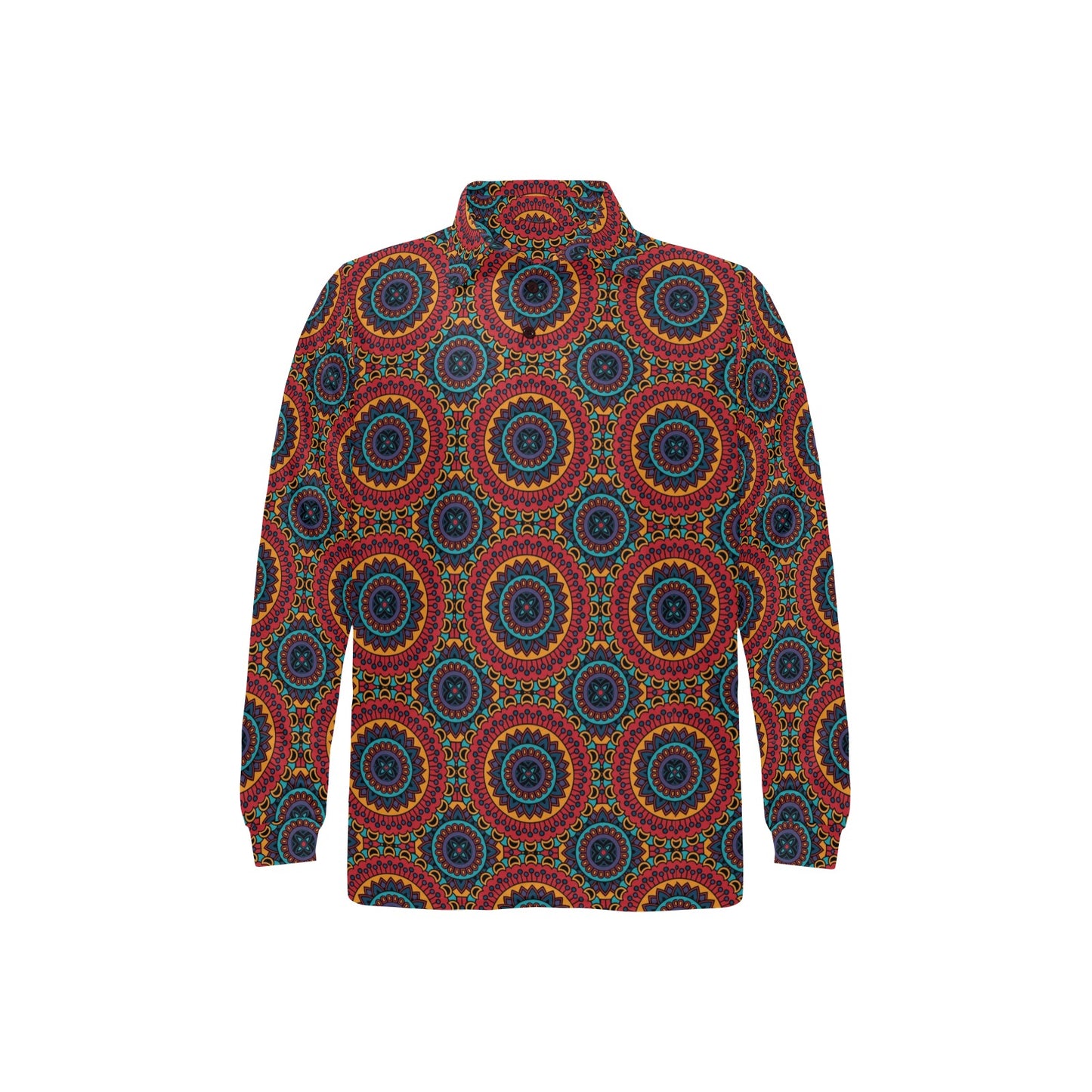 Bohemian Mandala Style Print Long Sleeve Polo Shirt For Men's