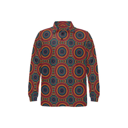 Bohemian Mandala Style Print Long Sleeve Polo Shirt For Men's