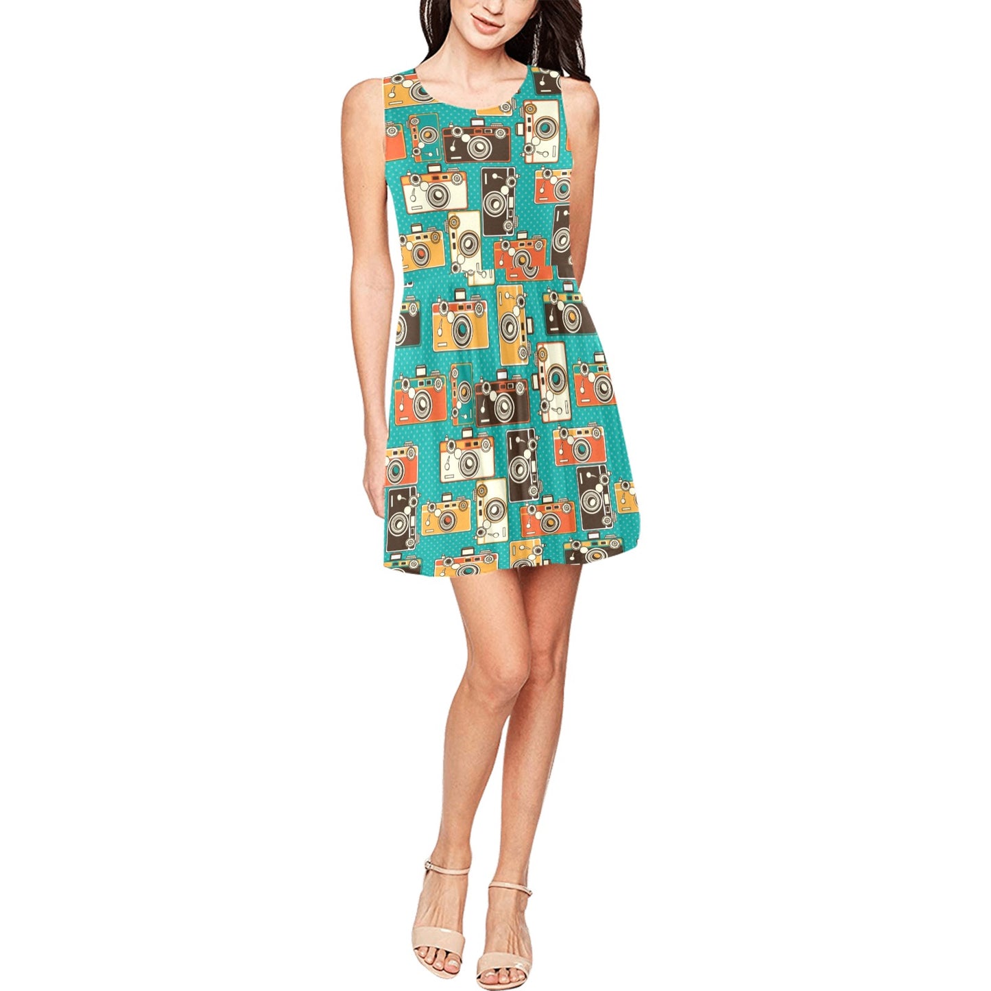 Camera Pattern Print Design 02 Sleeveless Dress