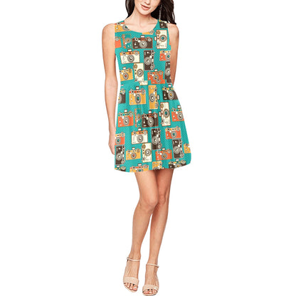 Camera Pattern Print Design 02 Sleeveless Dress