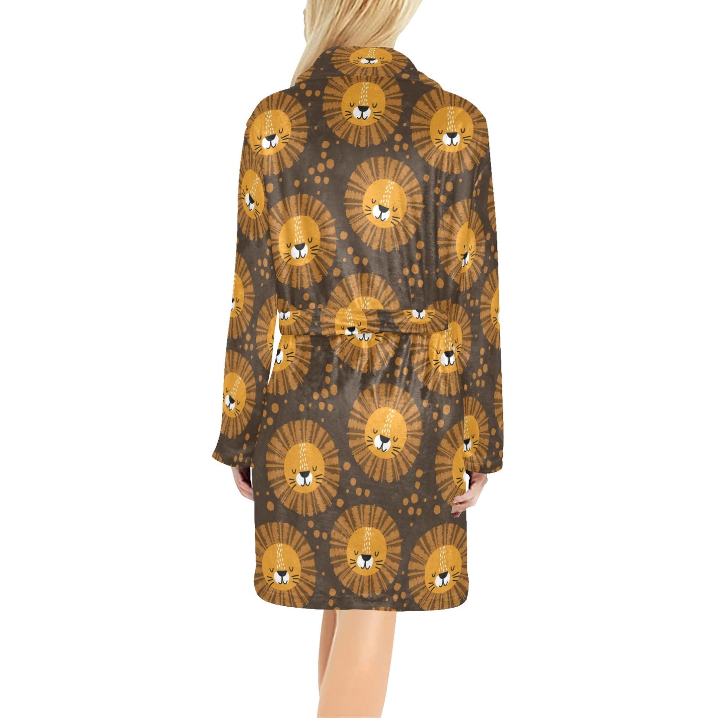 Lion Cartoon Pattern Print Design 01 Women's Fleece Robe