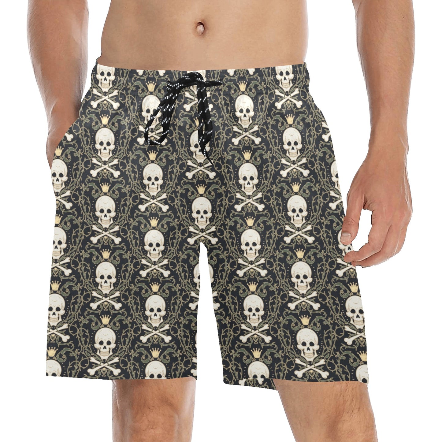 Skull King Print Design LKS307 Men's Swim Trunks Beach Shorts