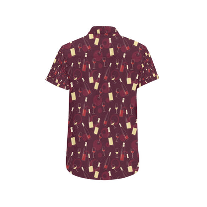 Wine Themed Print Design LKS302 Men Short Sleeve Button Up Shirt