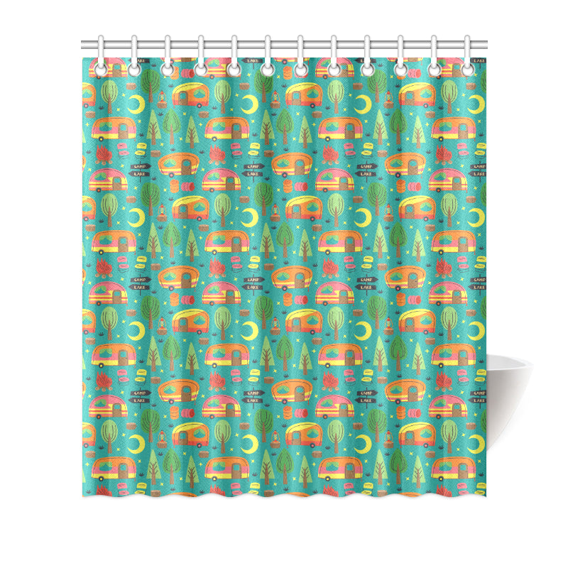 Camping Camper Pattern Print Design 05 Shower Curtain
