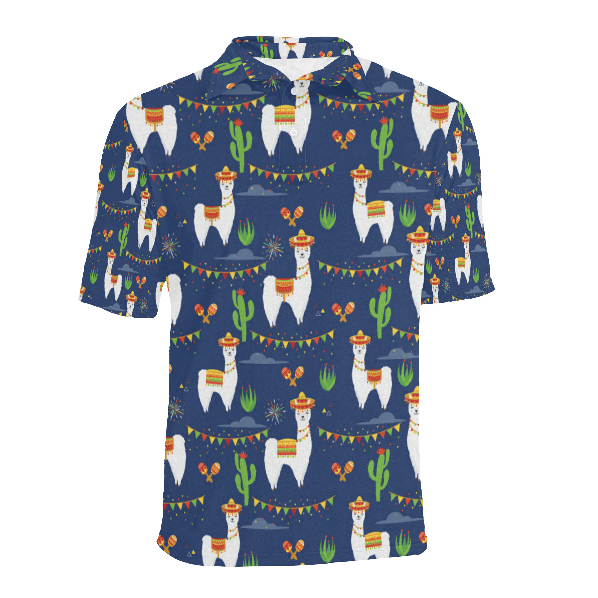 Llama Cactus Pattern Print Design 05 Men Polo Shirt