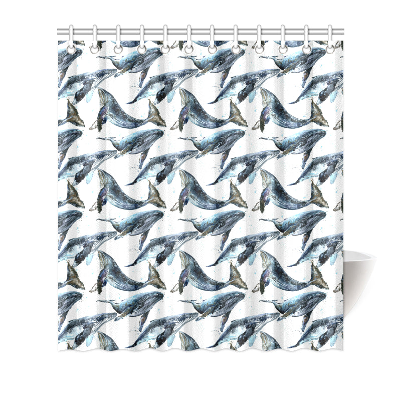 Blue Whale Pattern Print Design 03 Shower Curtain