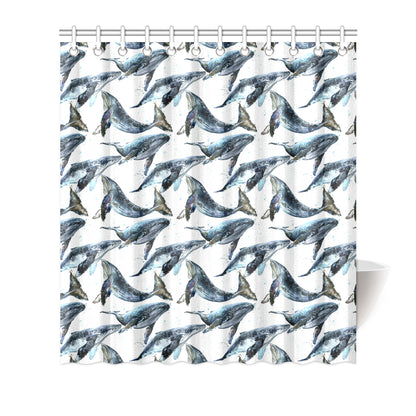 Blue Whale Pattern Print Design 03 Shower Curtain