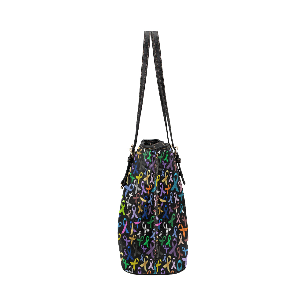 Breast Cancer Awareness Colorful Print Leather Tote Bag