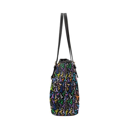 Breast Cancer Awareness Colorful Print Leather Tote Bag