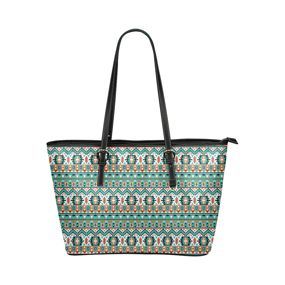 Indian Navajo Ethnic Themed Design Print Leather Tote Bag