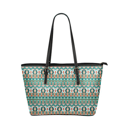 Indian Navajo Ethnic Themed Design Print Leather Tote Bag