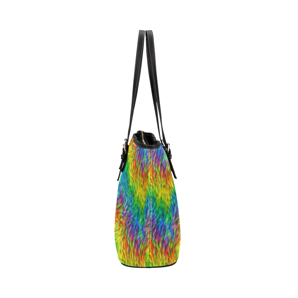 Rainbow Fur Design Print Leather Tote Bag