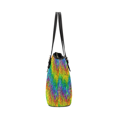Rainbow Fur Design Print Leather Tote Bag