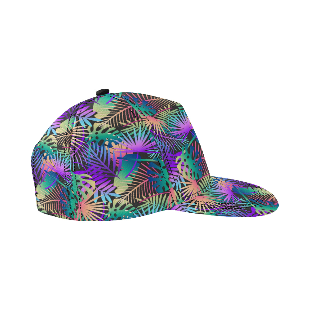 Neon Flower Tropical Palm Leaves Snapback Cap