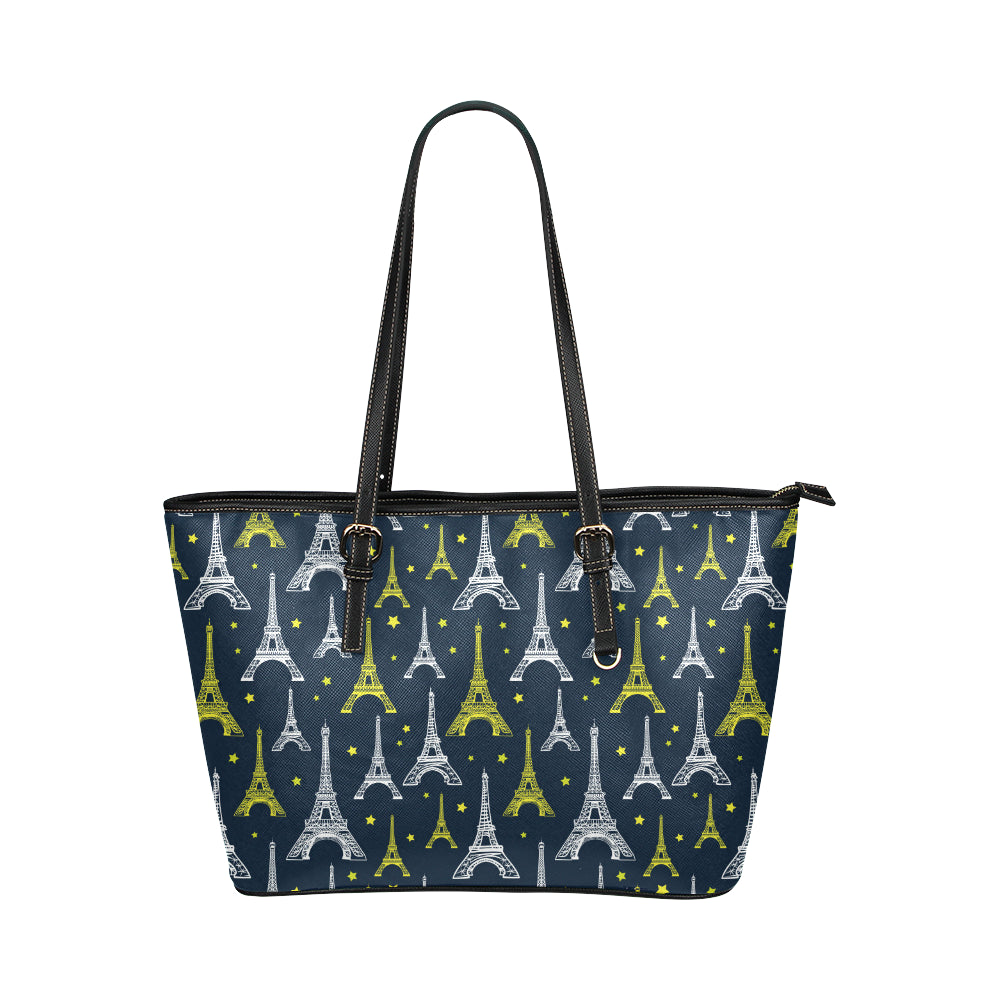 Eiffel Tower Star Print Leather Tote Bag