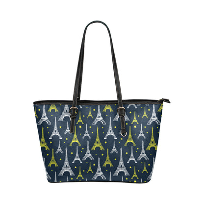 Eiffel Tower Star Print Leather Tote Bag