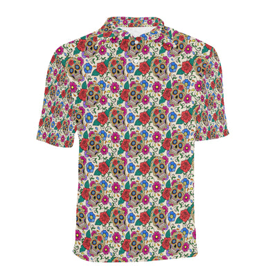 Sugar Skull Colorful Themed Print Men Polo Shirt