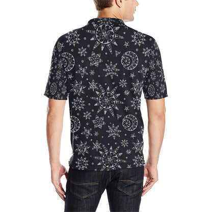 Sun Moon Pattern Men Polo Shirt
