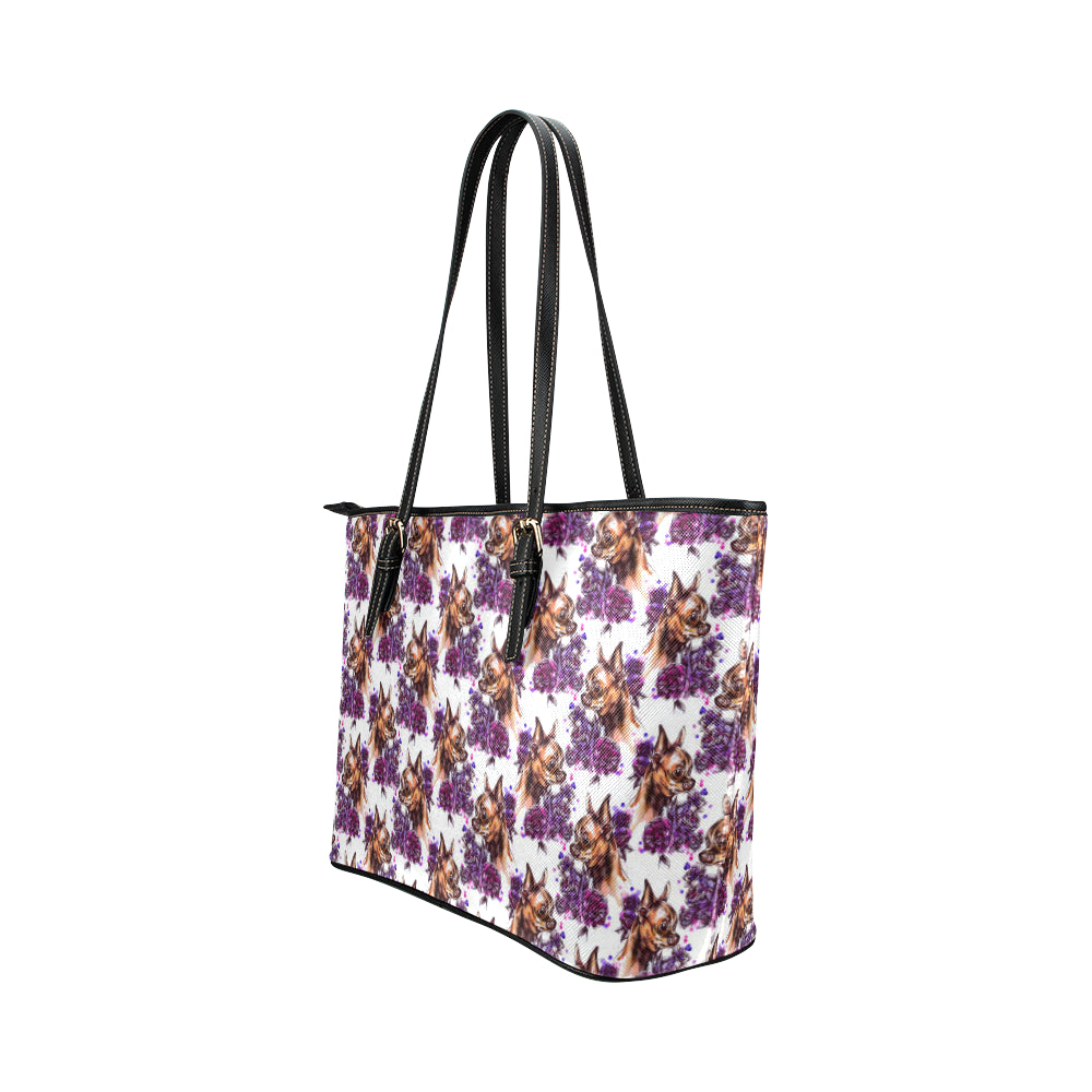 Chihuahua Purple Floral Leather Tote Bag