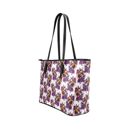 Chihuahua Purple Floral Leather Tote Bag