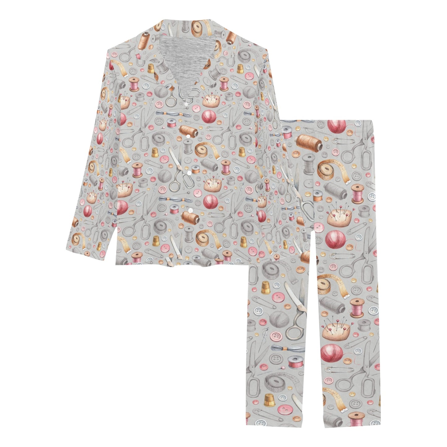 Sewing Equipment Print Design LKS302 Women's Long Pajama Set