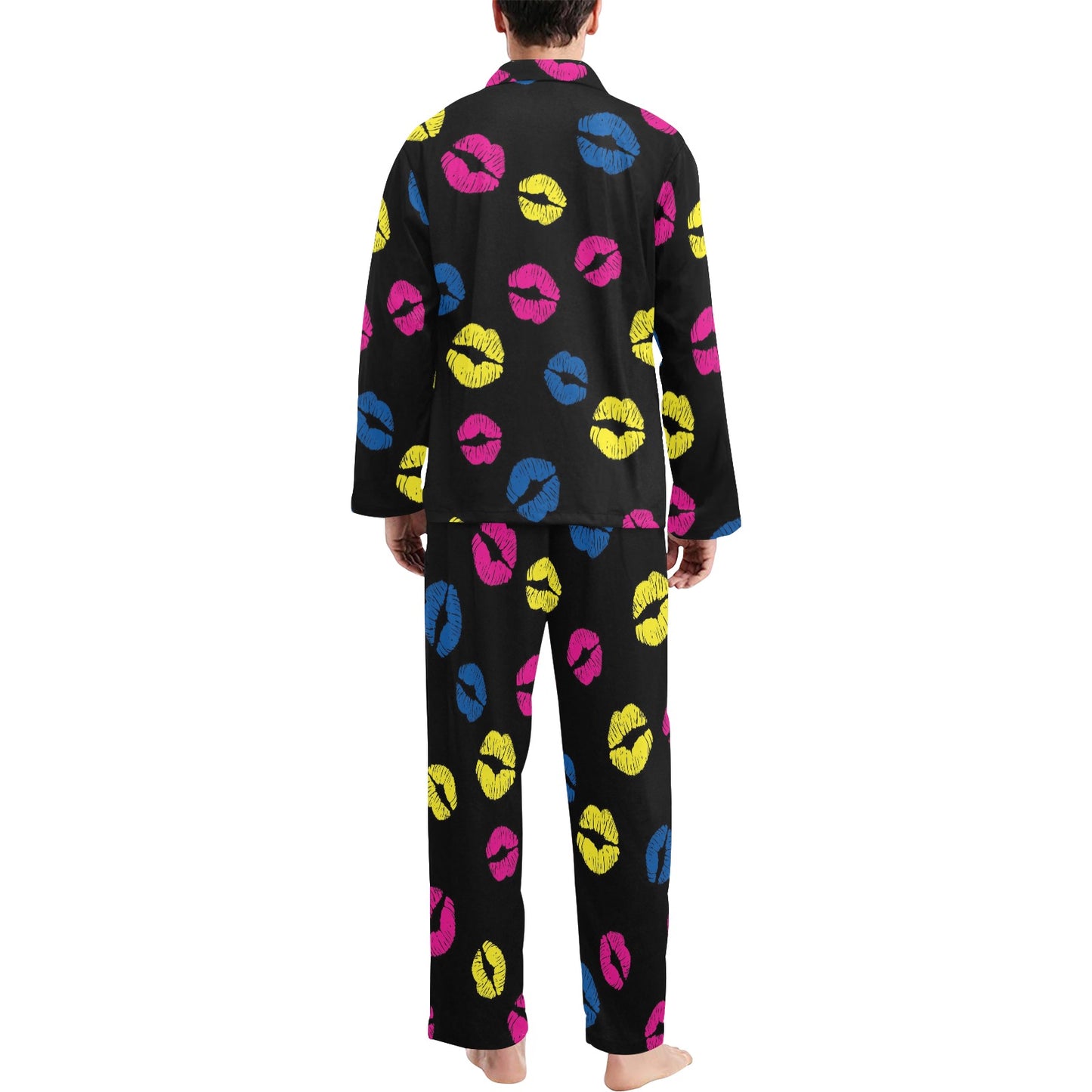 Lip Neon Color Pattern Print Design 01 Men's Long Pajama Set
