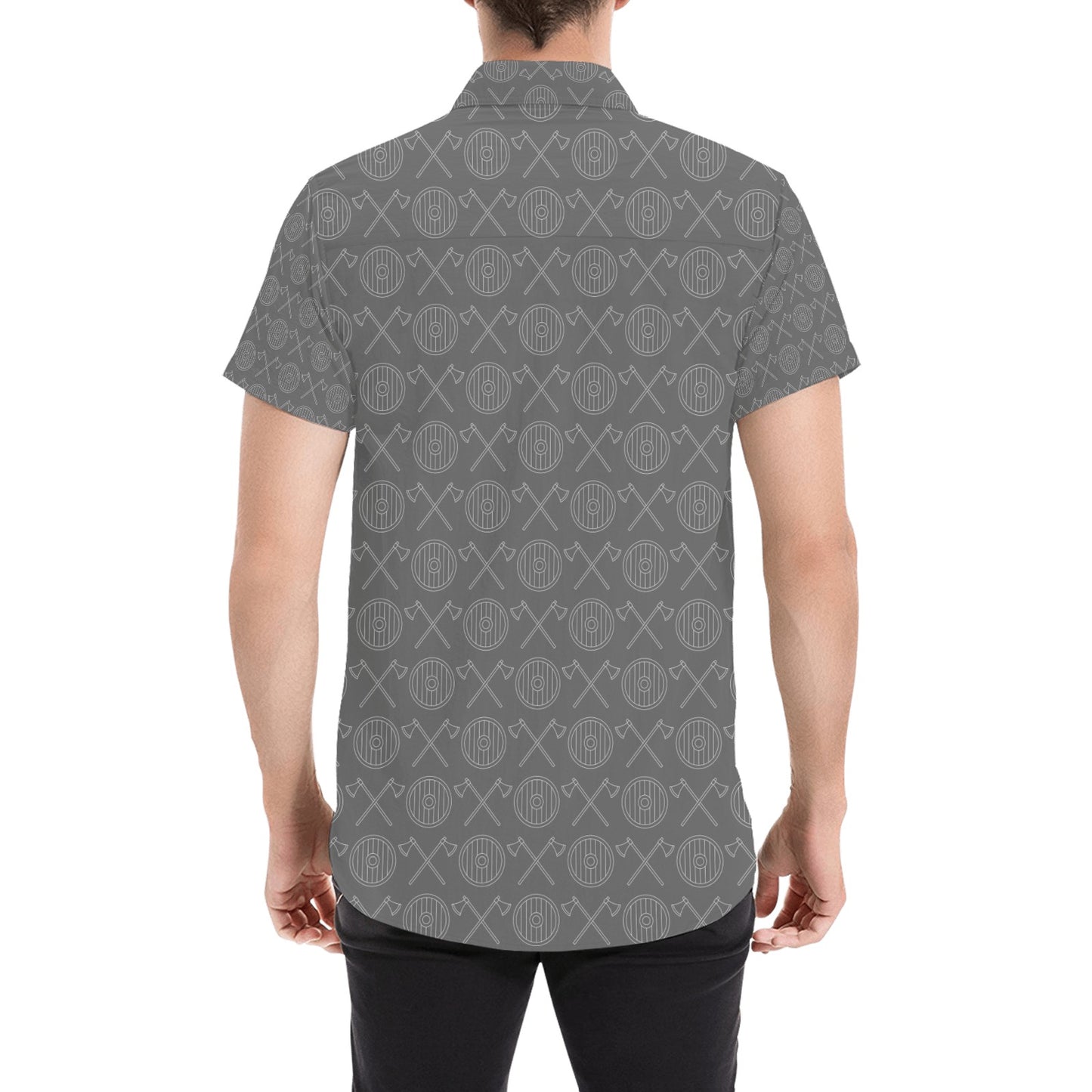 Vikings Print Design LKS303 Men Short Sleeve Button Up Shirt