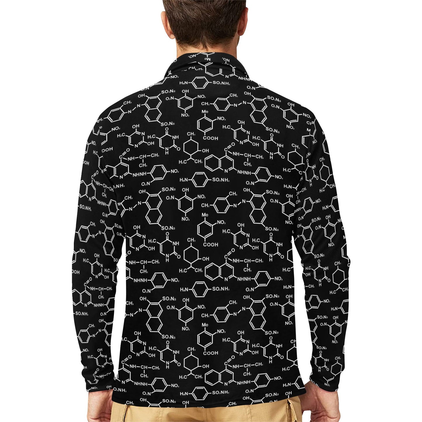 Chemical Pattern Print Design 02 Long Sleeve Polo Shirt For Men's