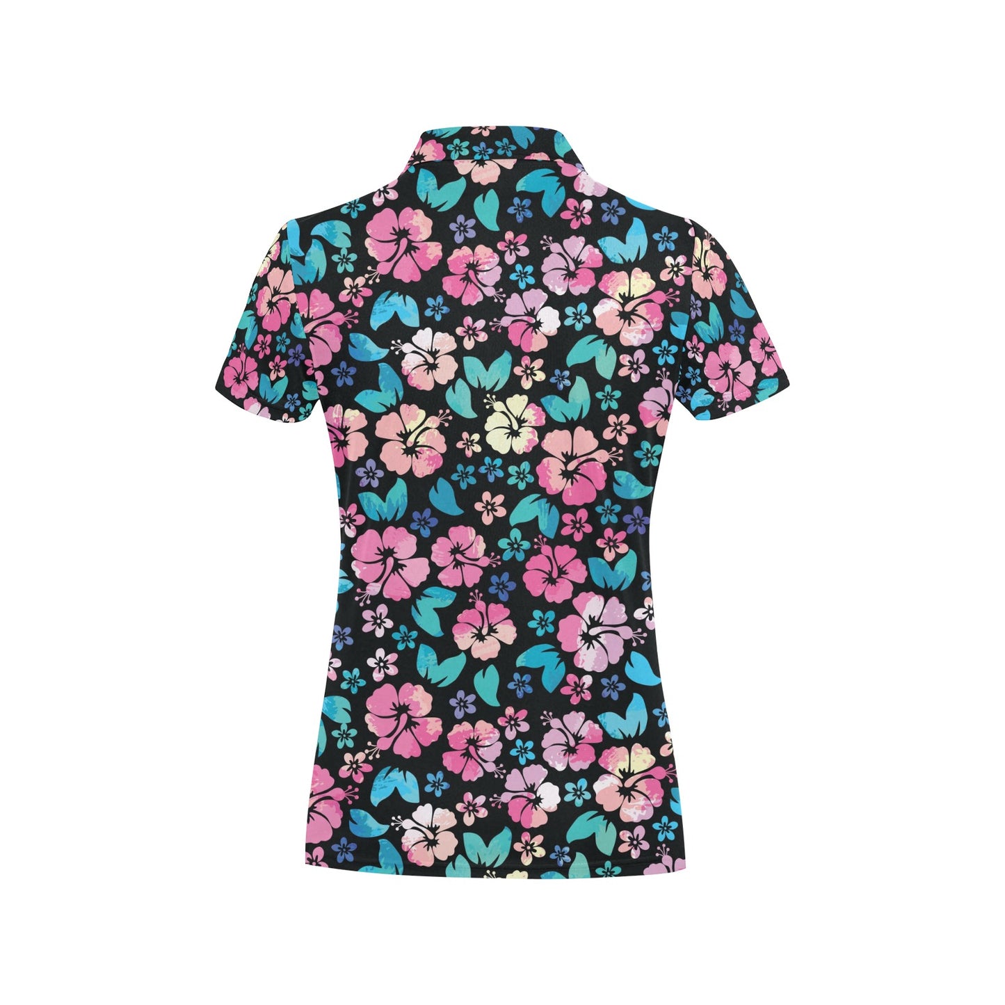 Pink Hibiscus Hawaiian Flower Women's Polo Shirt