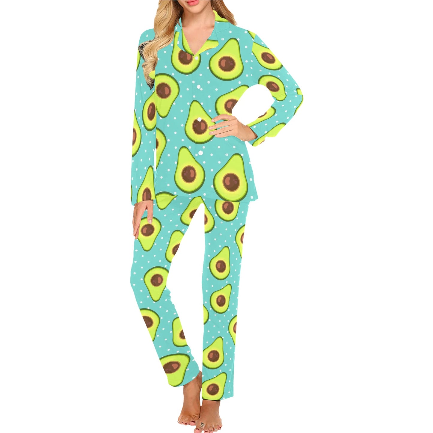 Avocado Pattern Print Design AC012 Women's Long Pajama Set