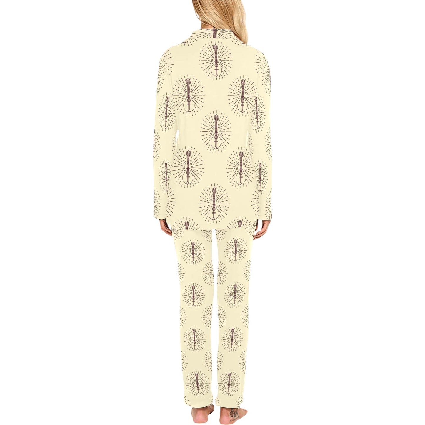 Mandolin Pattern Print Design 02 Women's Long Pajama Set
