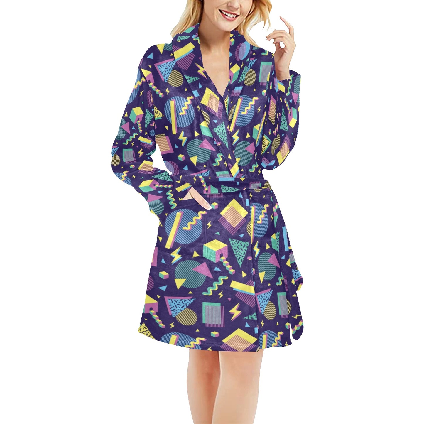 Geometric Print Design LKS401 Women's Fleece Robe