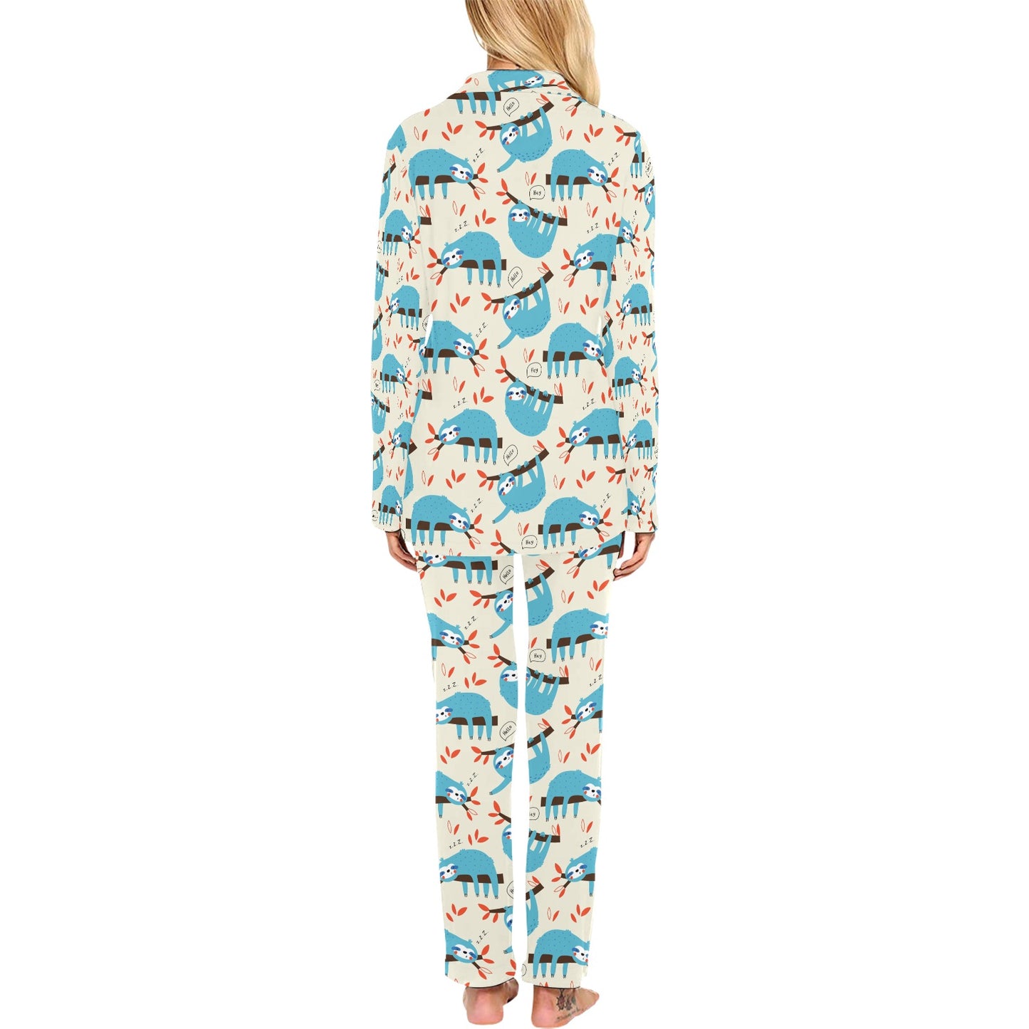 Sloth Print Design LKS3011 Women's Long Pajama Set