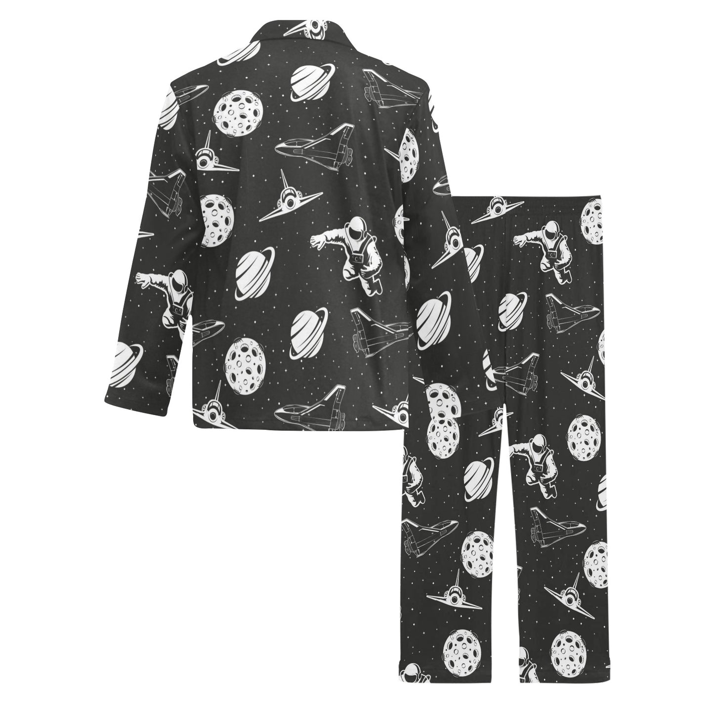 Space Astronauts Print Men's Long Pajama Set