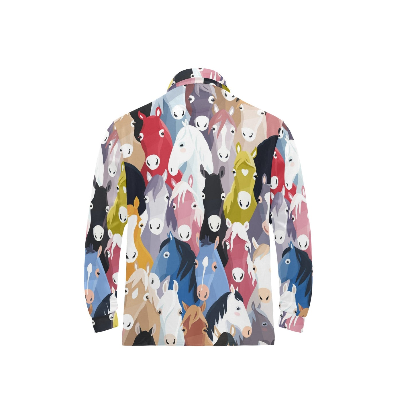 Colorful Horse Pattern Long Sleeve Polo Shirt For Men's